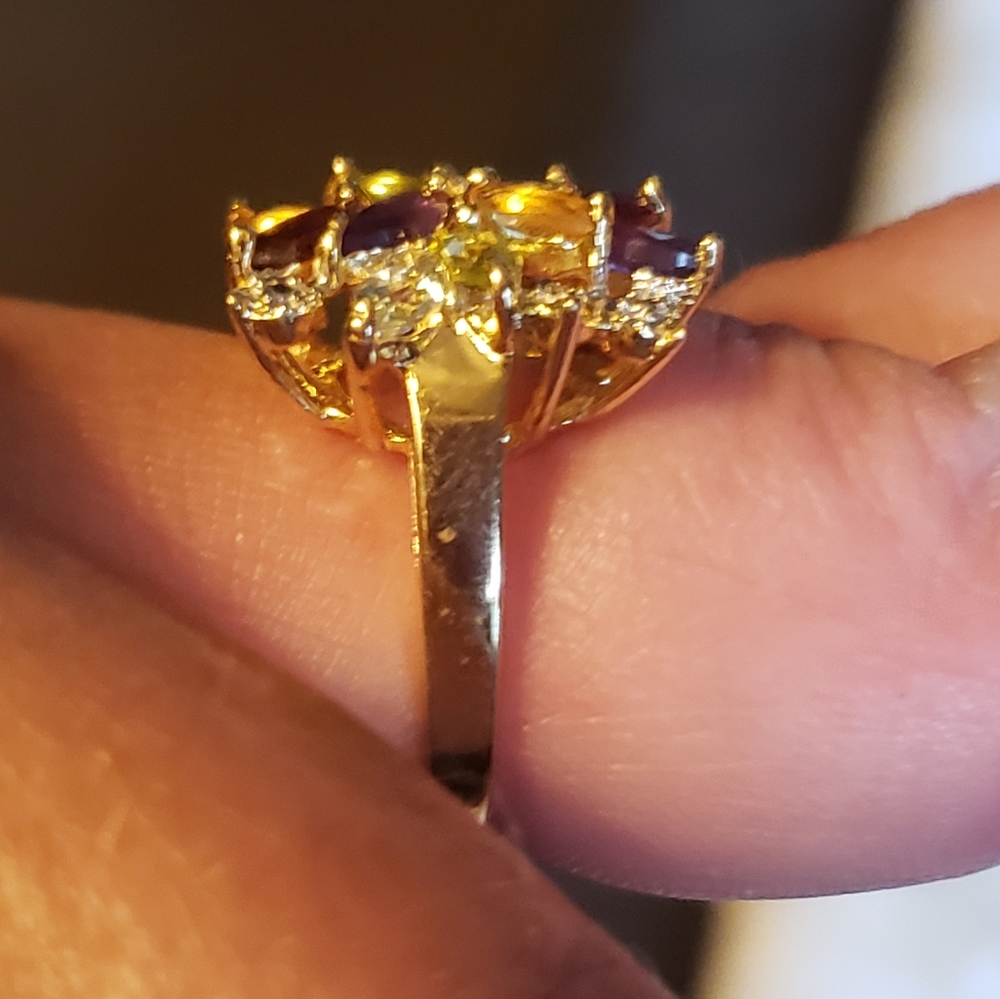 Authentic Gemstone Cluster ring 18K Gold over Sterling Silver size 5 - Picture 4 of 7